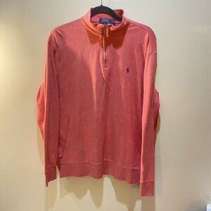 Polo Ralph Lauren Quarter Zip Large‎ Mens Light Red Pullover Pony Cotton RN41381